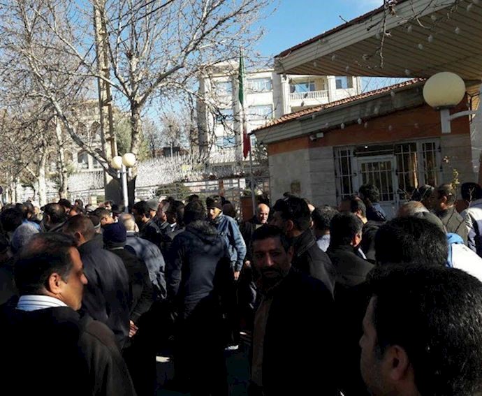 Borujerd municipality workers holding a protest rally