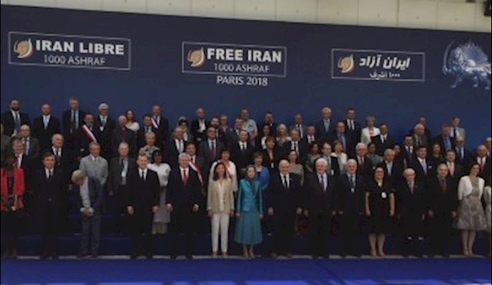 Maryam Rajavi with a distinguished political group in the rally