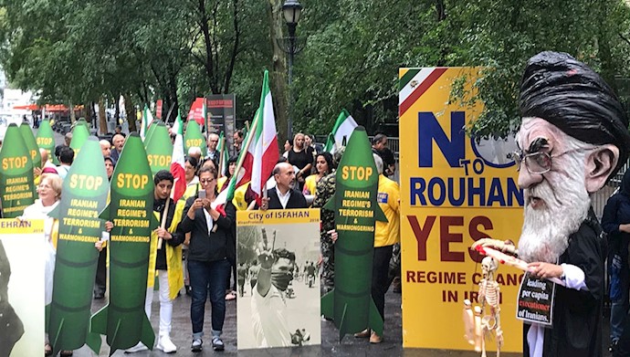 The protesters used different ways to put on display the crimes and illegal activities of the Iranian regime