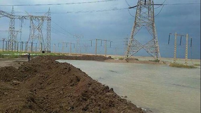 Ahvaz power station surrounded by floodwaters, Khuzestan Province, southwest Iran