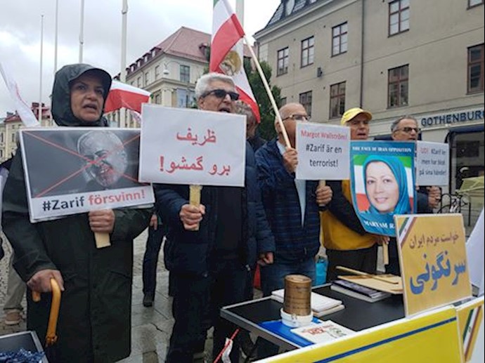 Iranians rallying in Gothenburg, Sweden, protesting the visit by Iranian regime diplomat terrorist Mohammad Javad Zarif to Scandinavia – August 17, 2019