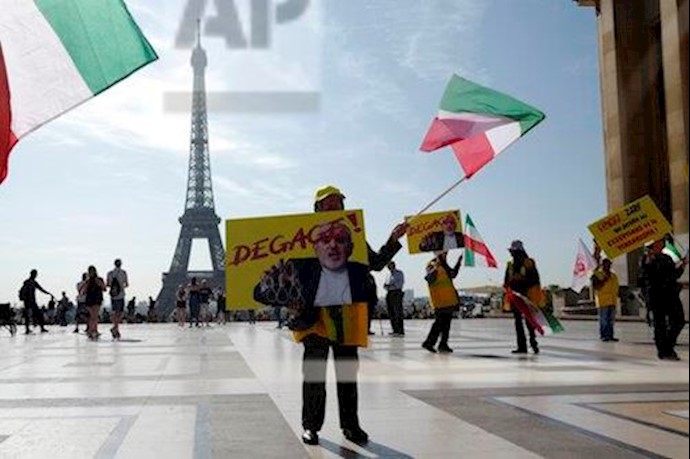 2Iranian opposition group PMOI supporters in France protesting a visit by Iranian regime Foreign Minister Mohammad Javad Zarif – Paris, France – August 23, 2019.jpg