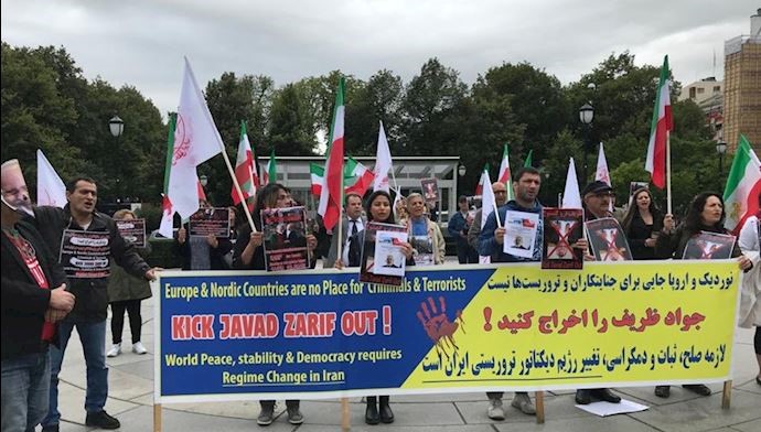 5Supporters of the Iranian opposition group Peoples Mojahedin Organization of Iran (PMOI-MEK) rallying in Oslo, Norway, against a visit by regime Foreign Minister Mohammad Javad Zarif – August 22, 2019