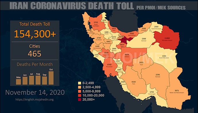 Infographic-Over 154,300 dead of coronavirus (COVID-19) in Iran-Iran Coronavirus Death Toll per PMOI/MEK sources