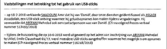 On July 18, 2018, Saadouni confessed to have received USB sticks from Assadi, also known as Daniel, to record MEK meetings. The same type of USB’s was found on Arefani’s home. 