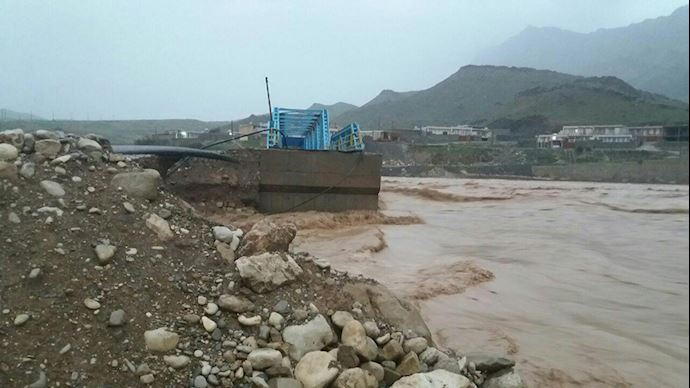 Bridge in Kianabad village destroyed due to rising floodwaters