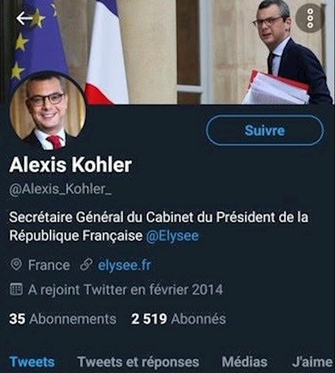 Fake account made by the MOIS in the name of Alexis Kohler, Secretary-General of the office of French President Emmanuel Macron in Elysée.