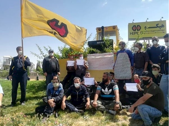 HEPCO workers holding a protest rally for the second day in Arak, central Iran—August 2, 2020