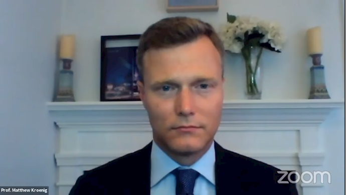 Prof. Matthew Kroenig of Georgetown University speaking at the Iranian opposition NCRI webinar discussing the imperative to reimpose UN sanctions on the mullahs’ regime ruling Iran—August 19, 2020