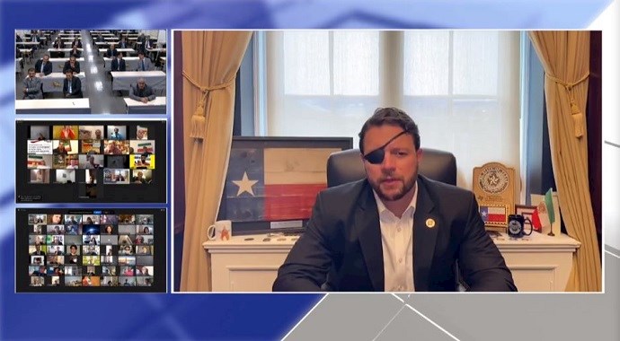 Dan Crenshaw, member of the U.S. House of Representatives, at an online event calling for international support for a free Iran, imposing sanctions targeting the regime & holding the mullahs accountable for their ongoing crimes—September 18, 2020