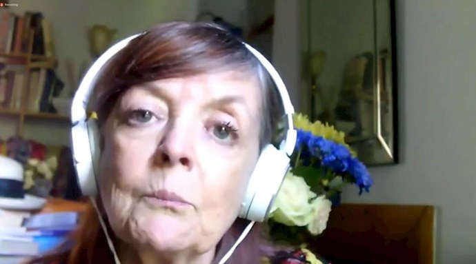 Dr. Jocelynne Scutt in an online conference discussing the 1988 massacre in Iran—September 10, 2020