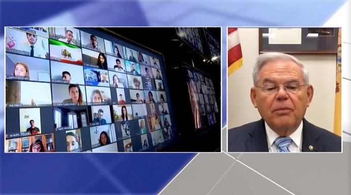 U.S. Senator Bob Menendez at an online event calling for international support for a free Iran, imposing sanctions targeting the regime & holding the mullahs accountable for their ongoing crimes—September 18, 2020