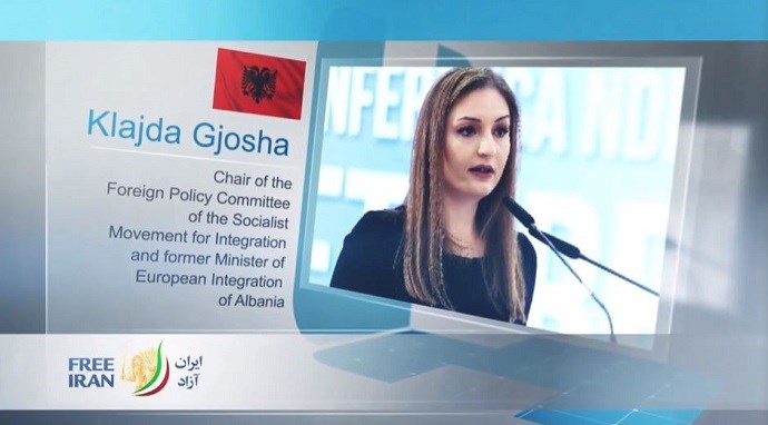 Klajda Gjosha former Albanian Minister of European Integration, at an online event calling for international support for a free Iran, imposing sanctions targeting the regime & holding the mullahs accountable for their ongoing crimes—September 18, 2020