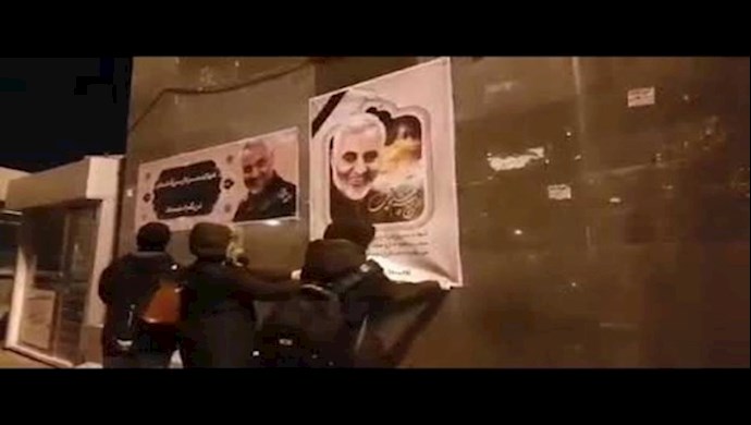 Soleimani’s images torn down during anti-regime protests in January 2020 in Tehran
