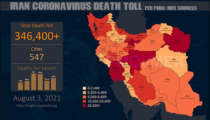 Infographic-PMOI/MEK reports over 346,400 coronavirus (COVID-19) deaths in Iran.