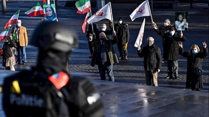  'Iranians in Vienna celebrate a court verdict that sentenced Iranian diplomat Assadollah Assadi to 20 years in prison for planning to bomb an NCRI rally in France in 2018'