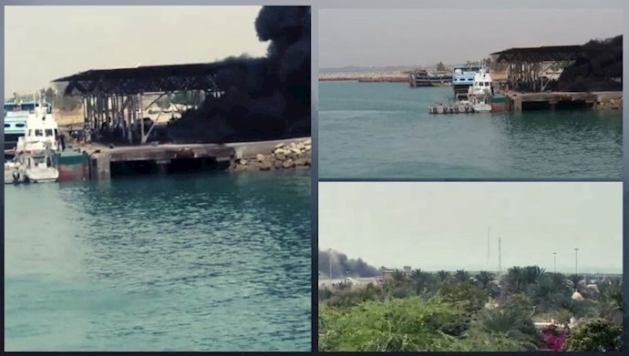  'Local Baluch community youths set fire to boats belonging to the regime’s marine police in Kuhestak, Hormozgan province, southern Iran – March 12, 2021'